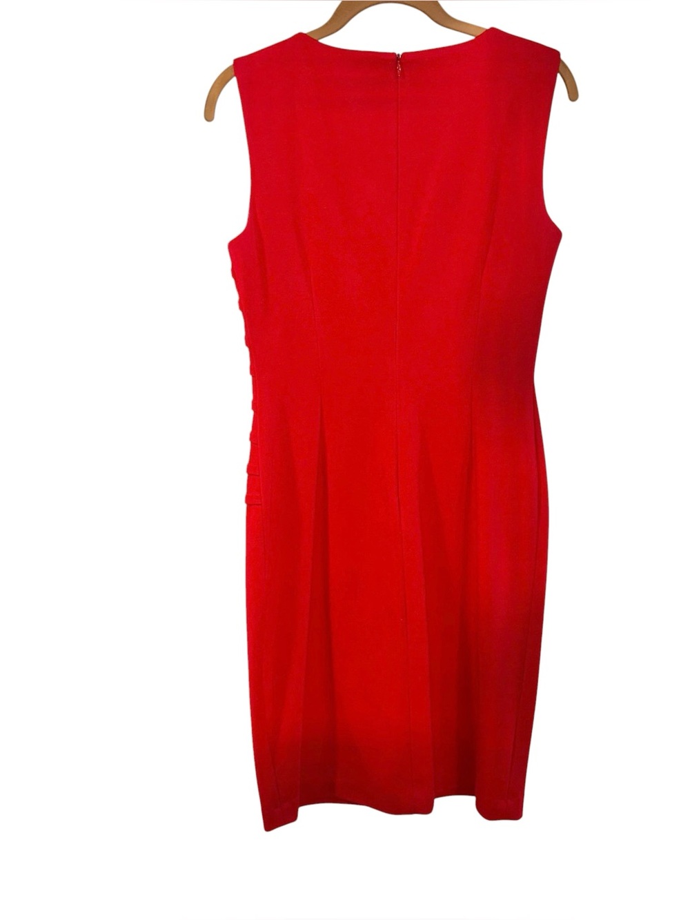 Calvin Klein Size 6 Red Sheath Dress Sunburst Pleat Career Fitted Sleeveless - Picture 3 of 13